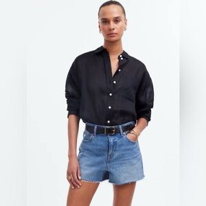 NEW! Madewell Relaxed Mid-Length Denim Shorts Button Fly Blue SZ 25